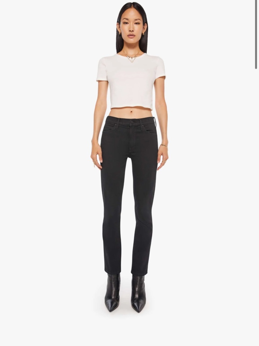 Mother The Mid Rise Dazzler Ankle Black High-Rise Jeans